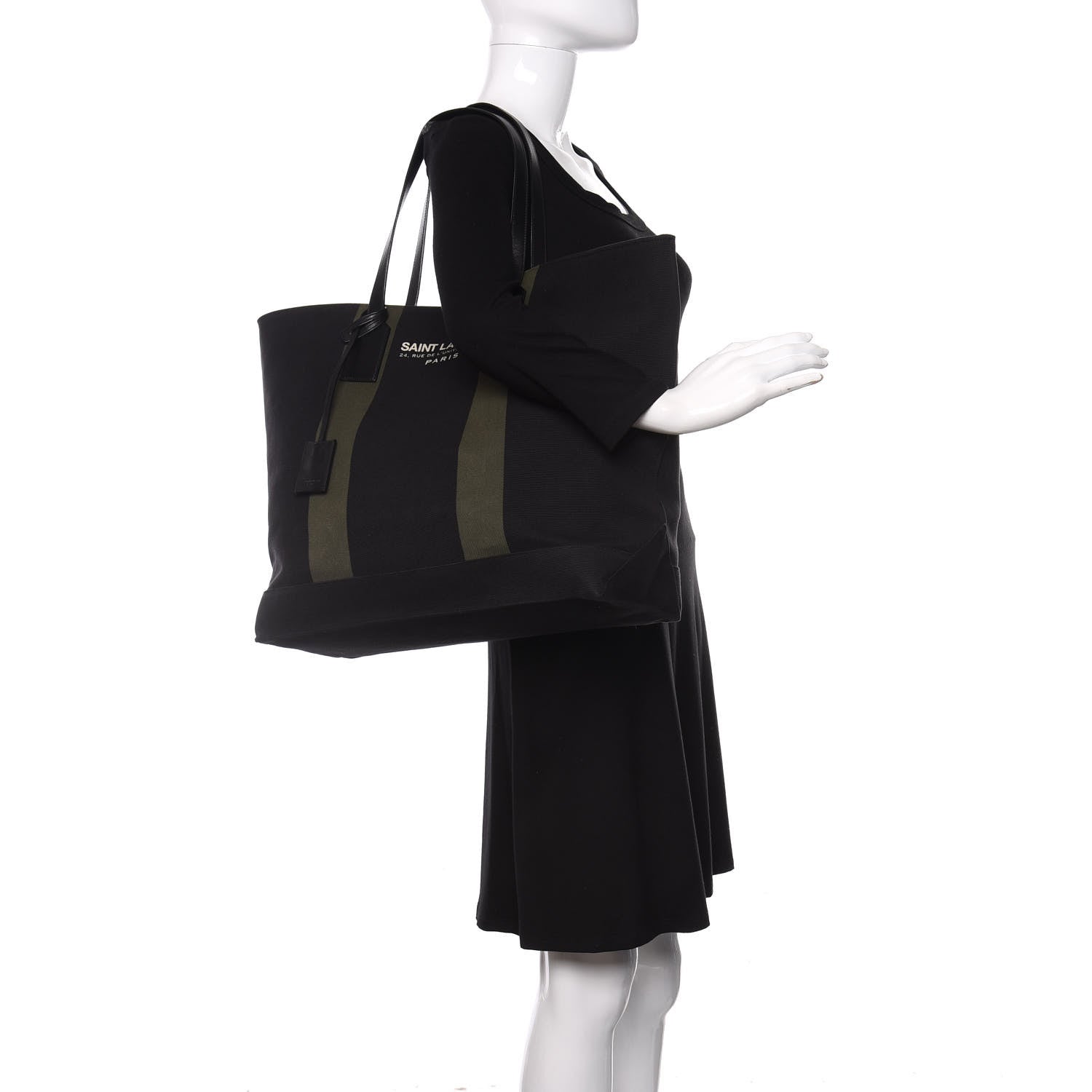 Saint Laurent Canvas Beach Shopping East West Tote Black 2 of 16