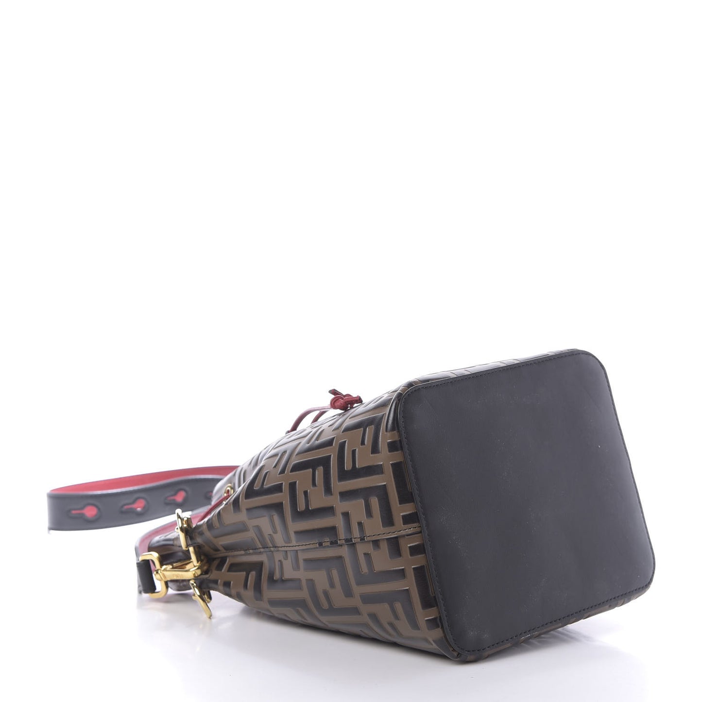 Vitello Grace F is Fendi Bi-Color FF 1974 Embossed Grande Mon Tresor Bucket Bag Maya Black Fragola