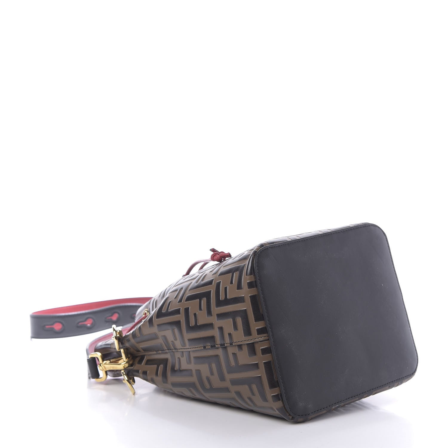 Fendi Vitello Grace F is Fendi Bi-Color FF 1974 Embossed Grande Mon Tresor Bucket Bag Maya Black Fragola 4 of 11