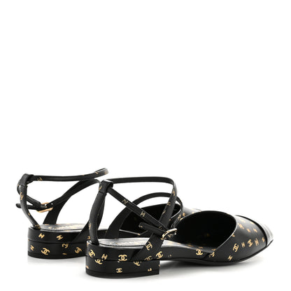 Chanel Printed Lambskin Patent Calfskin Cap Toe CC Slingbacks 36.5 Black Gold 5 of 10