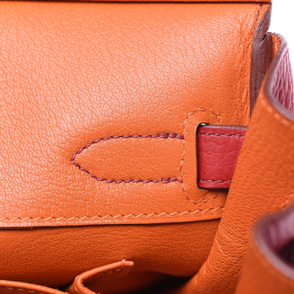 Hermes Taurillon Clemence Horseshoe Bi-Color Birkin 30 Rouge Garance and Orange 12 of 28