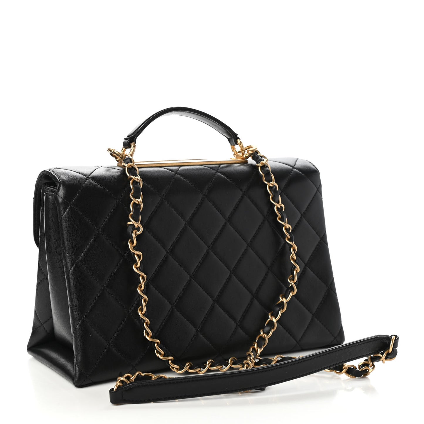 Lambskin Quilted Large Trendy Spirit Top Handle Bag Black