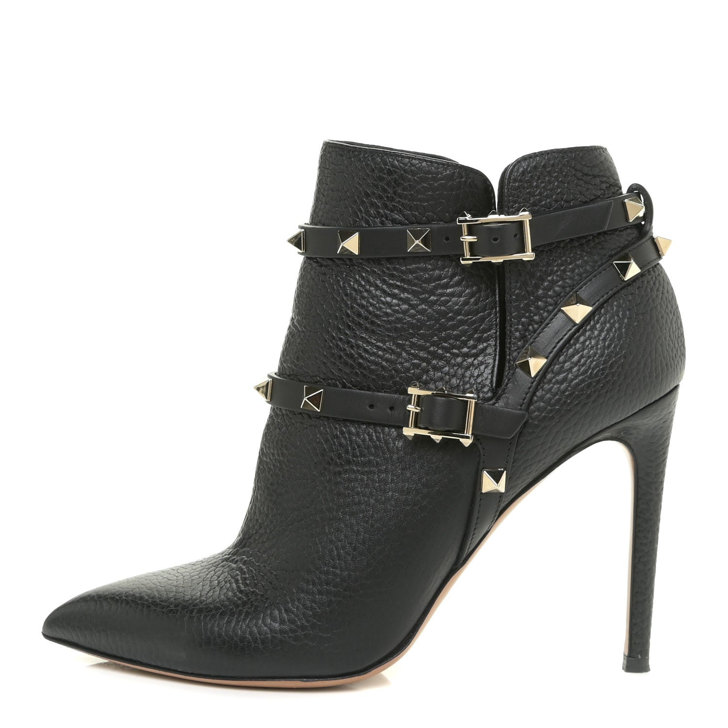 Valentino Garavani Pebbled Calfskin Rockstud Double Buckle 100mm Ankle Boots 37 Black 1 of 12