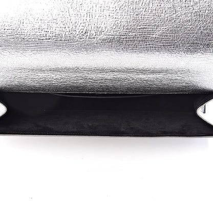 Saint Laurent Textured Metallic Calfskin Classic Monogram Cassandre Clutch Silver 5 of 7