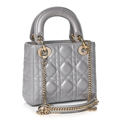 Christian Dior Metallic Lambskin Cannage Mini Lady Dior Grey 3 of 12