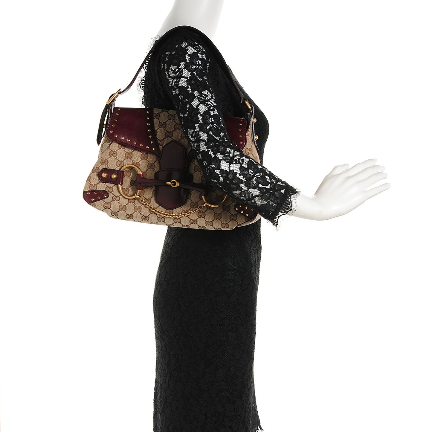 Monogram Horsebit Chain Studded Flap Burgundy