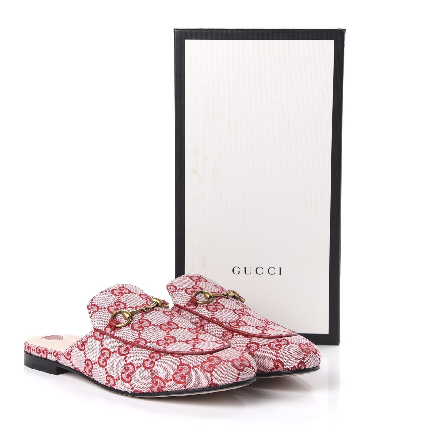 Canvas GG Monogram Horsebit Womens Princetown Slippers 40 Gardenia Hibiscus Red
