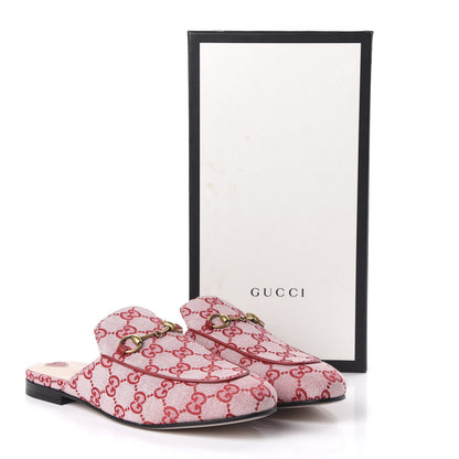 Gucci Canvas GG Monogram Horsebit Womens Princetown Slippers 40 Gardenia Hibiscus Red 9 of 10