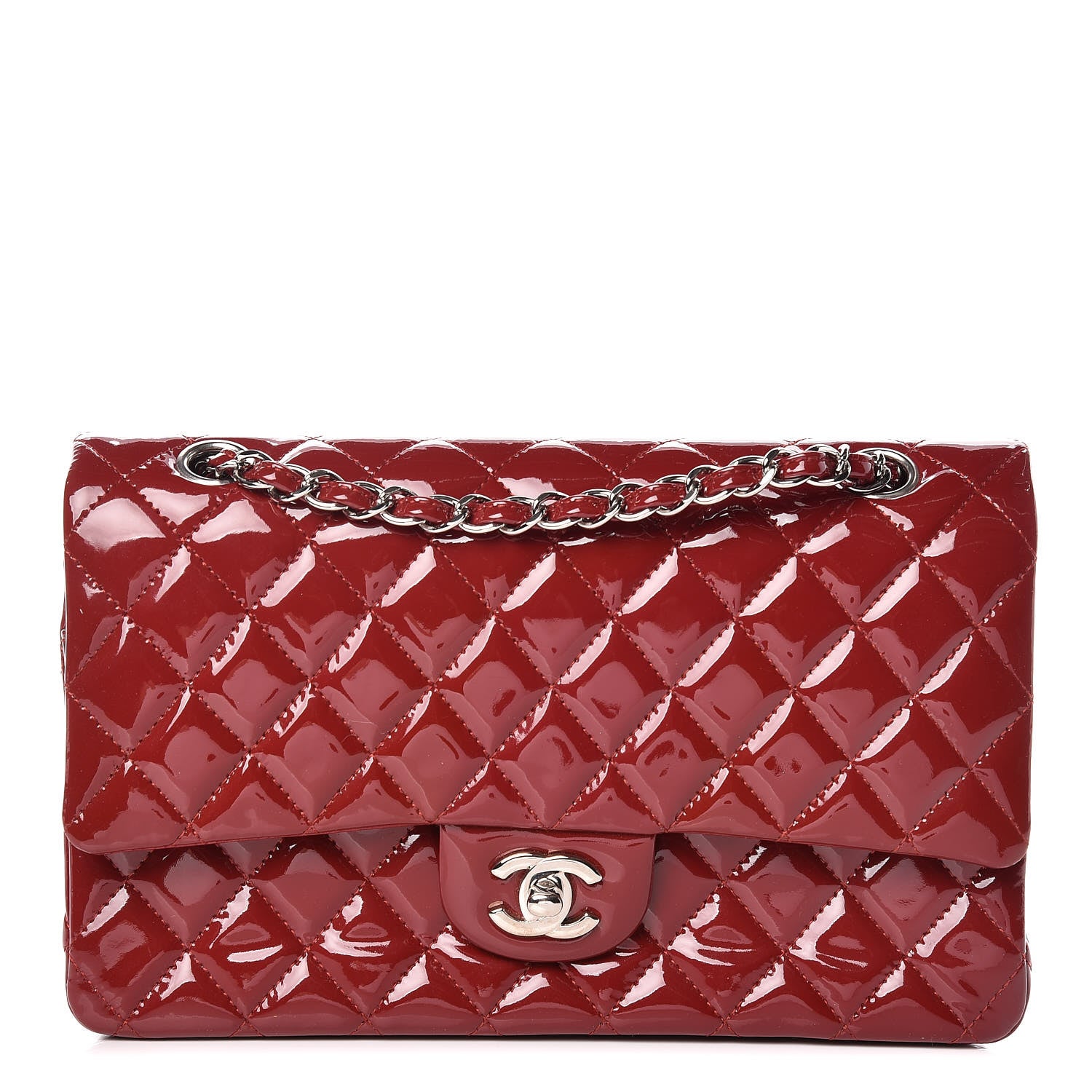 Chanel Patent Calfskin Quilted Medium Double Flap Dark Red 1 of 13