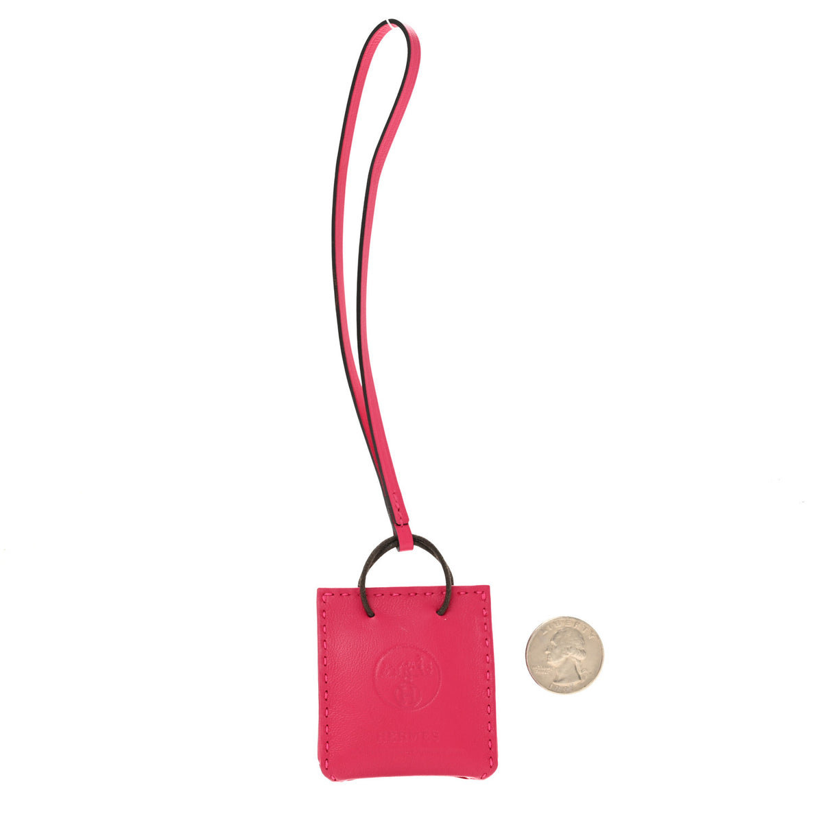 Hermes Milo Lambskin Swift Shopping Bag Charm Rose Mexico 2 of 6