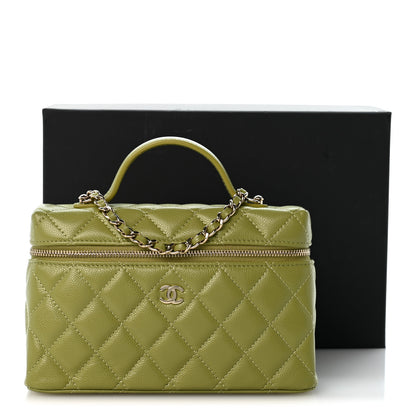Chanel Caviar Quilted Top Handle Slim Vanity With Chain Khaki 10 of 10