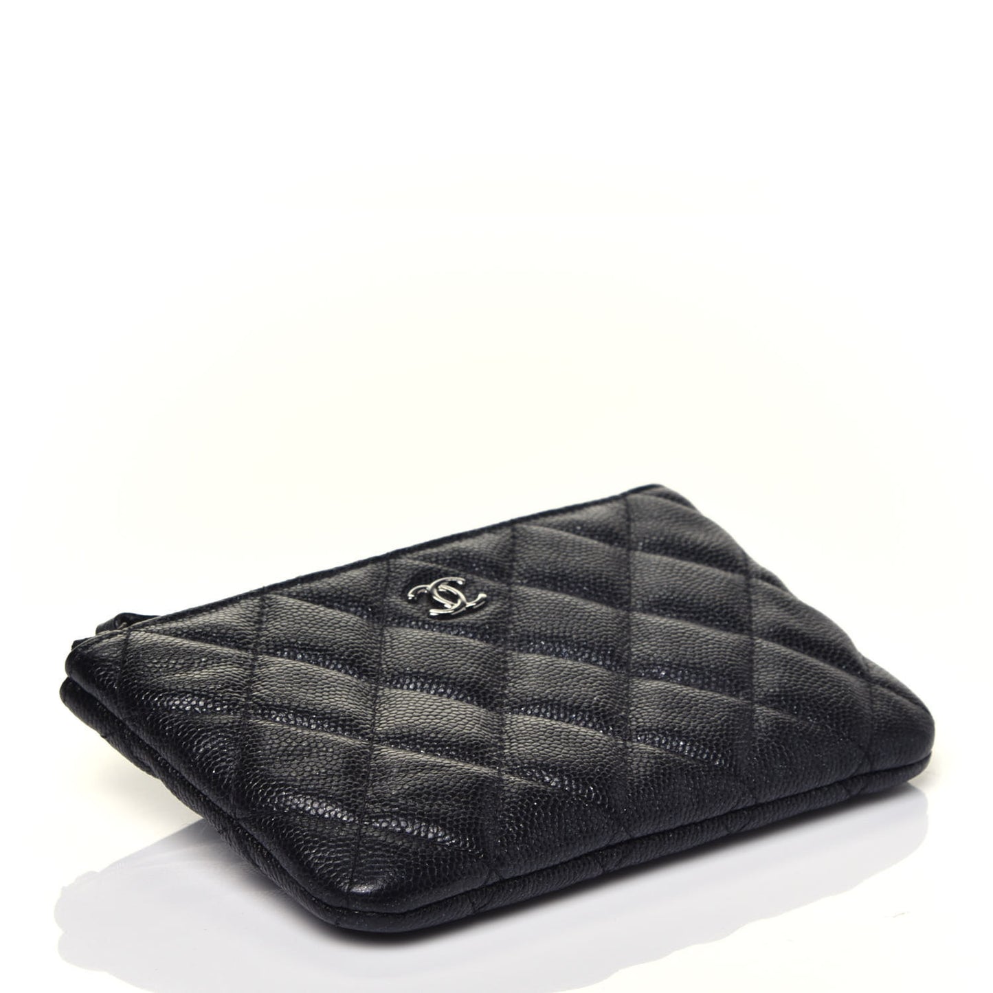 Iridescent Caviar Quilted Small Cosmetic Case Black