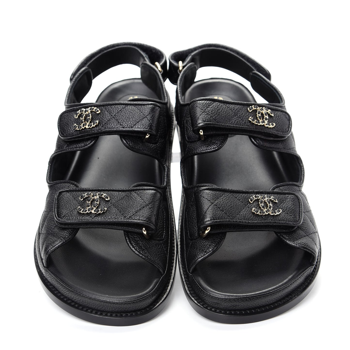 Grained Calfskin Velcro Dad Sandals 39.5 Black