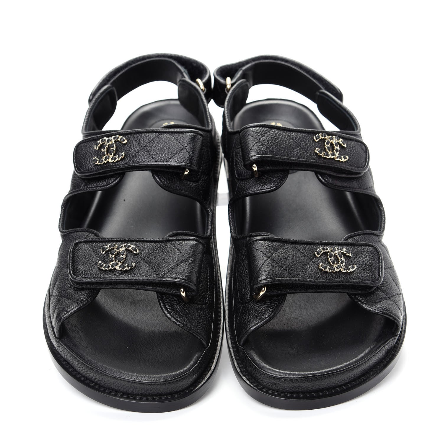 Chanel Grained Calfskin Velcro Dad Sandals 39.5 Black 5 of 11