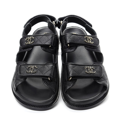 Chanel Grained Calfskin Velcro Dad Sandals 39.5 Black 5 of 11