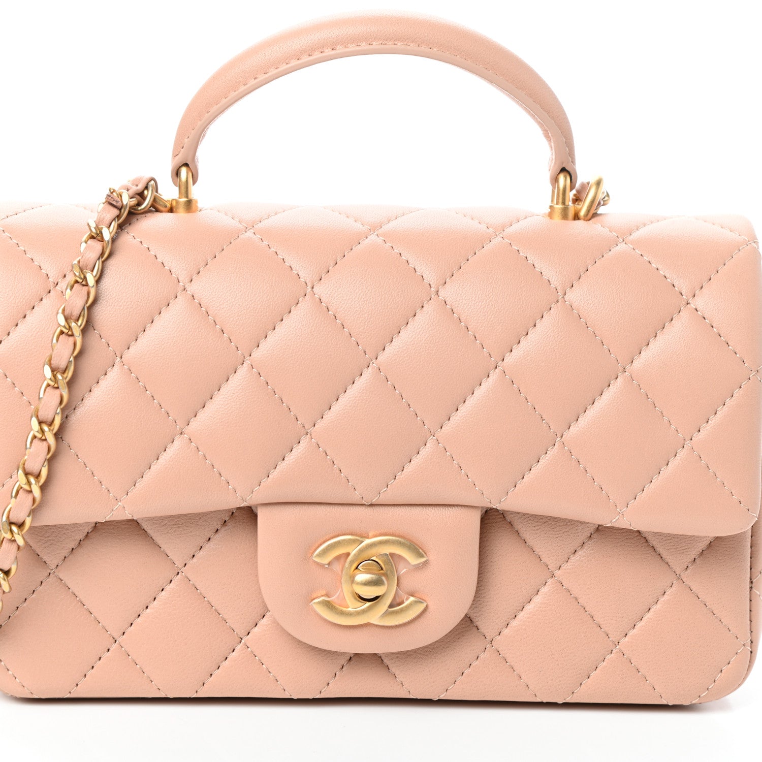 Chanel Lambskin Quilted Mini Top Handle Rectangular Flap Beige 8 of 10