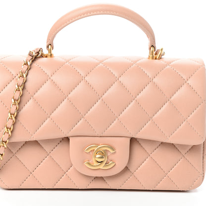 Chanel Lambskin Quilted Mini Top Handle Rectangular Flap Beige 8 of 10