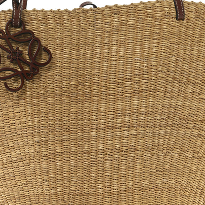 Loewe Raffia Calfskin Shell Basket Tote Natural Pecan 6 of 8