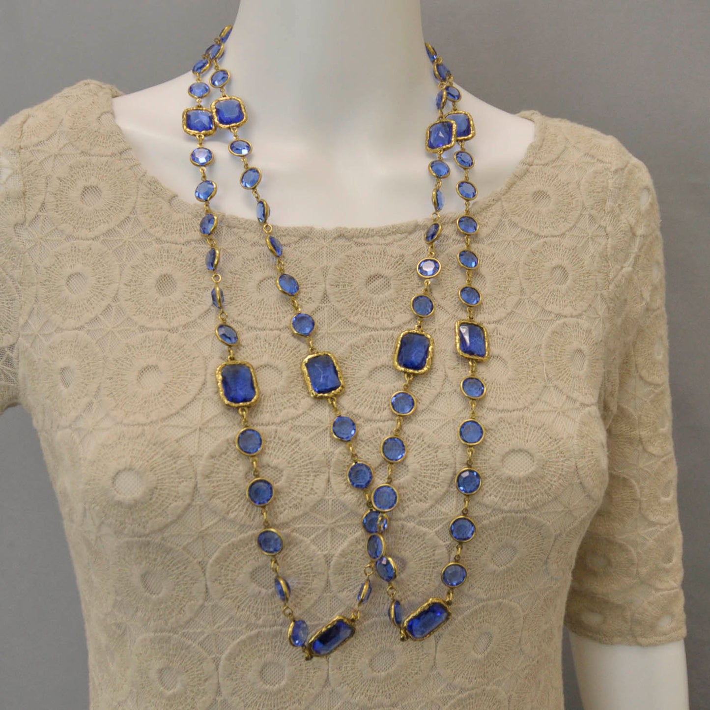 Crystal Sautoir Necklace Sapphire Blue