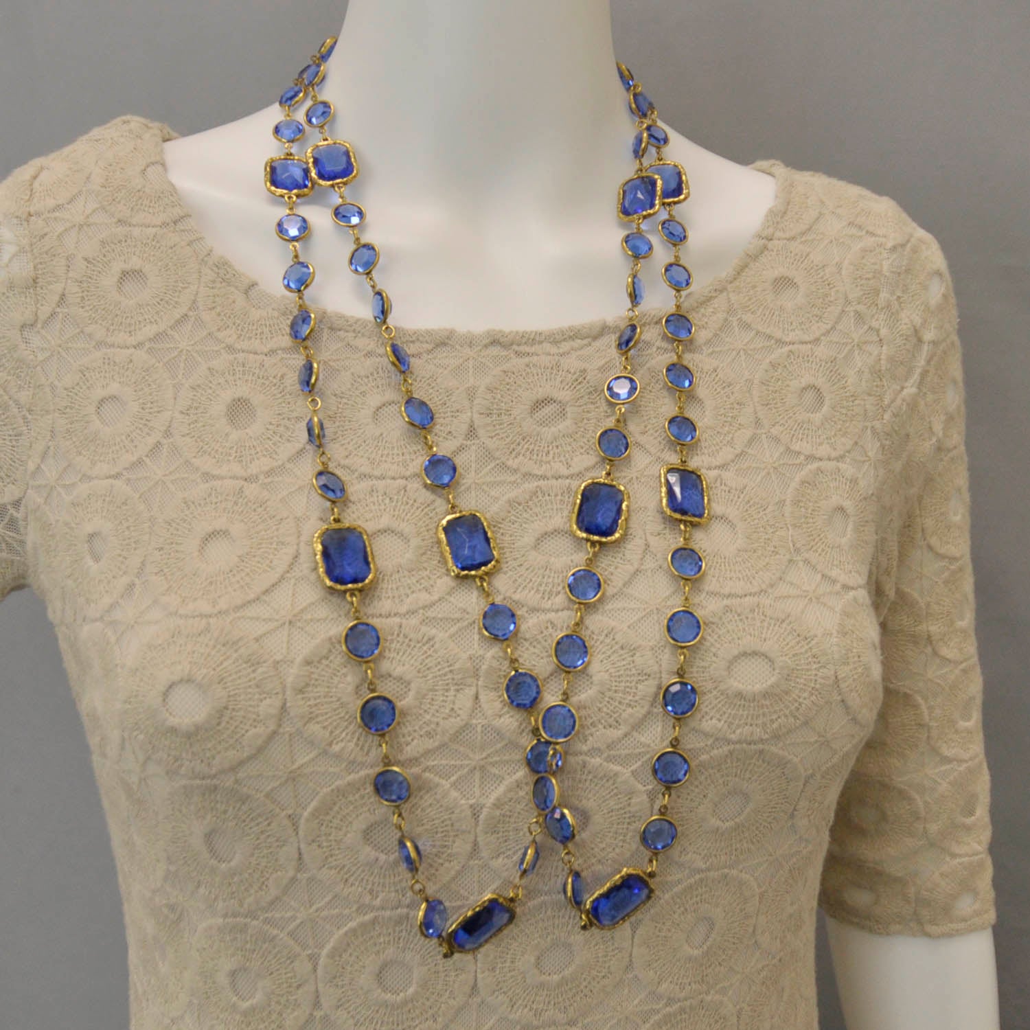 Chanel Crystal Sautoir Necklace Sapphire Blue 2 of 3