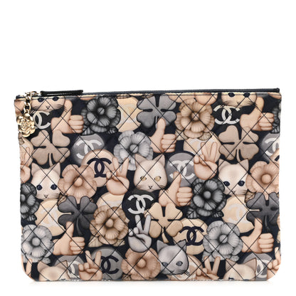 Chanel Nylon Quilted Medium Cat Emoticon Cosmetic Case Navy 1 of 8