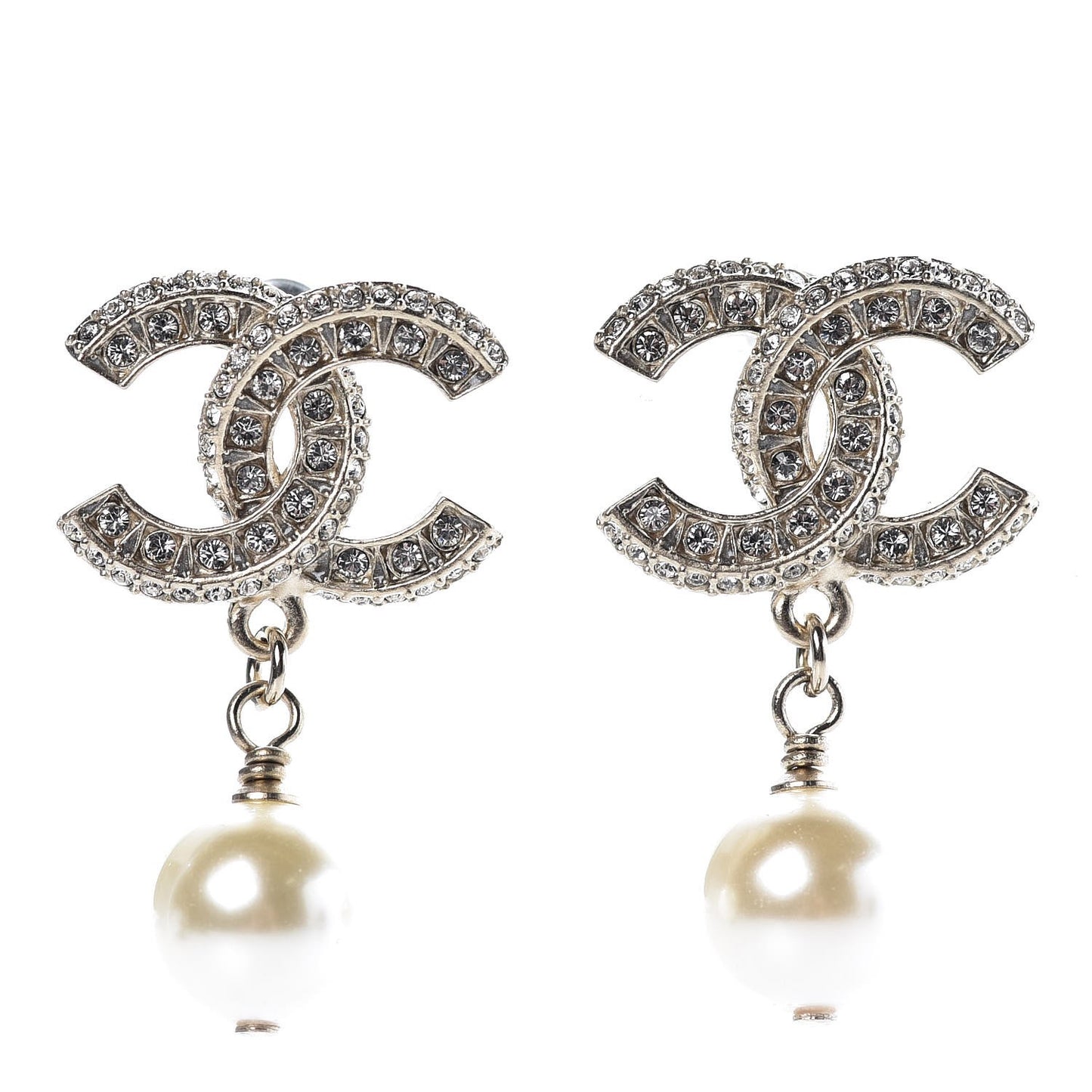 Crystal Pearl CC Drop Earrings Gold