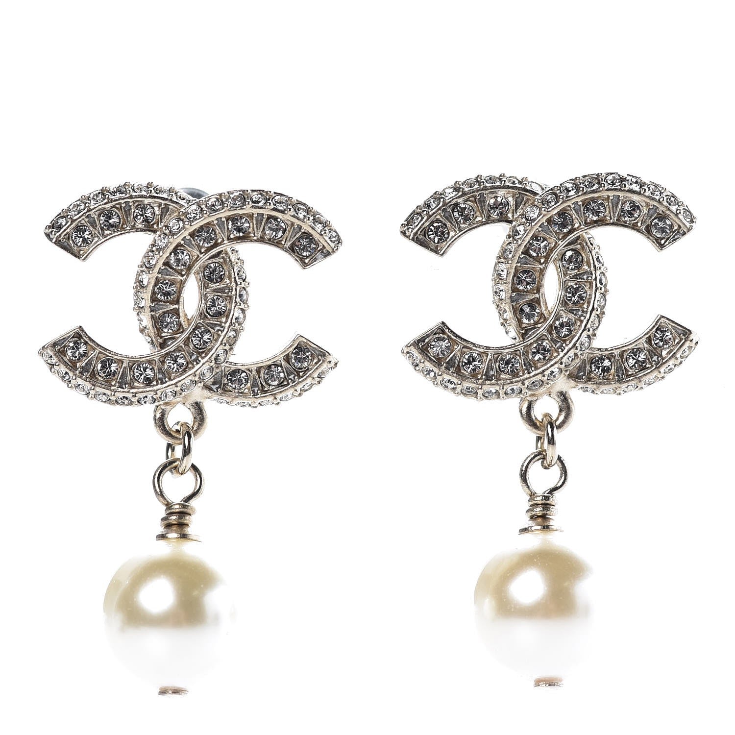 Chanel Crystal Pearl CC Drop Earrings Gold 1 of 5