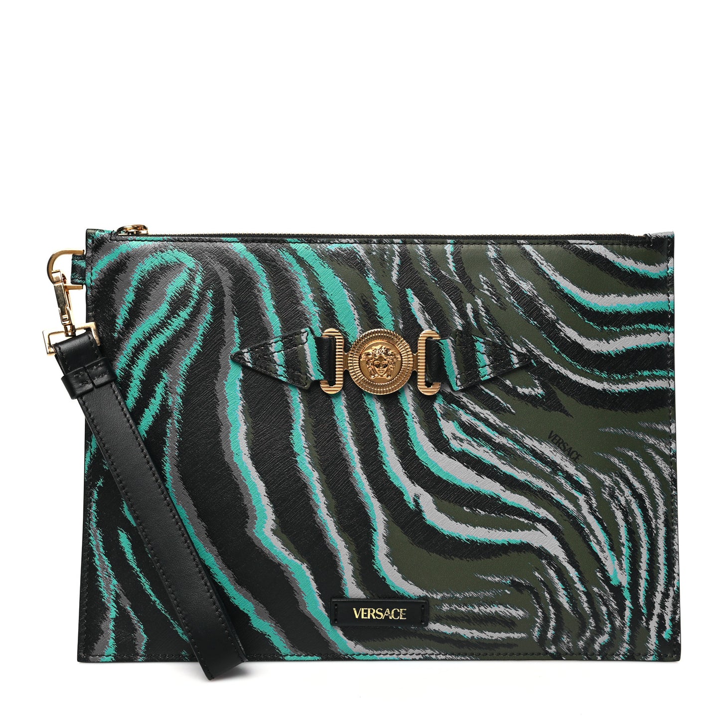Calfskin Tiger Medusa Biggie Clutch Multicolor