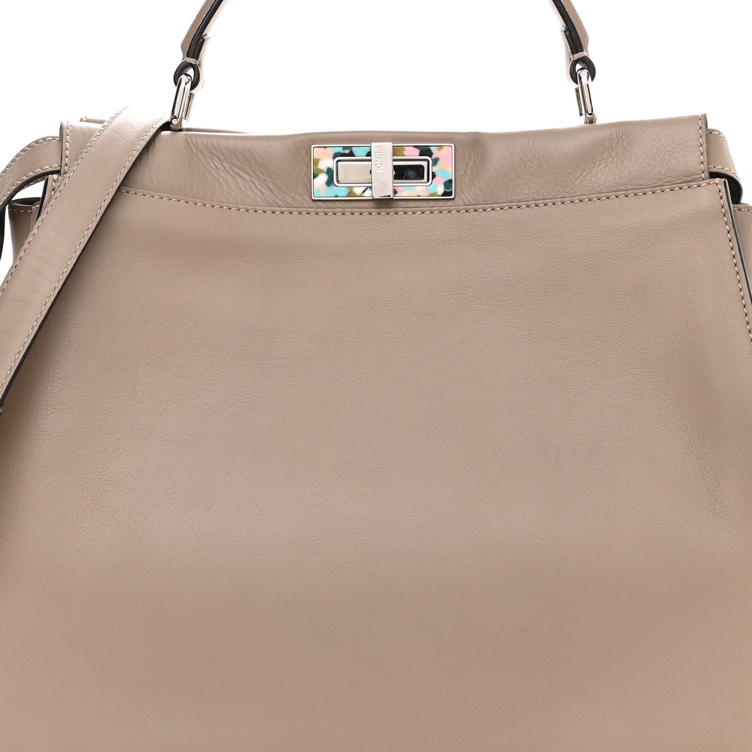 Fendi Vitello Seta Plexiglass Granite Large Peekaboo Iconic Satchel Tortora 7 of 11