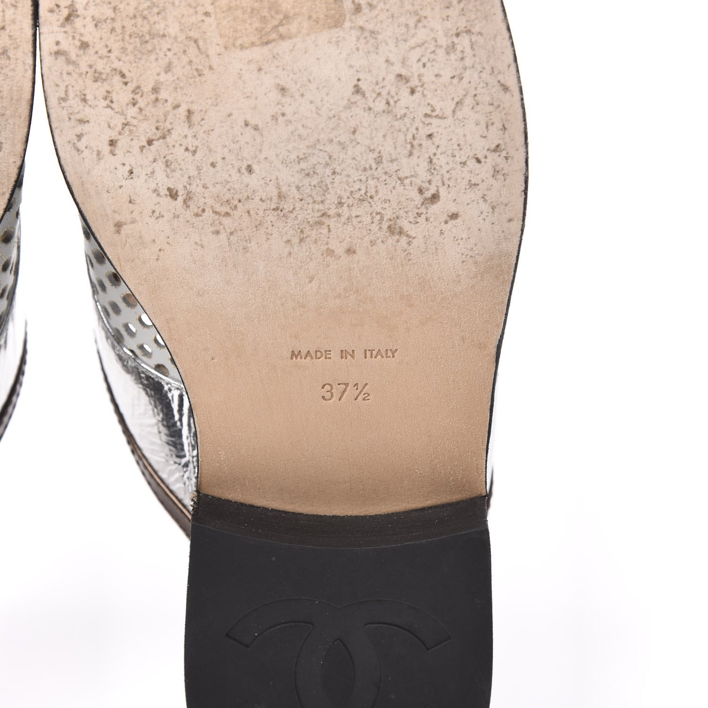Lambskin Perforated Cap Toe Lace Up Mules 37.5 Silver Black