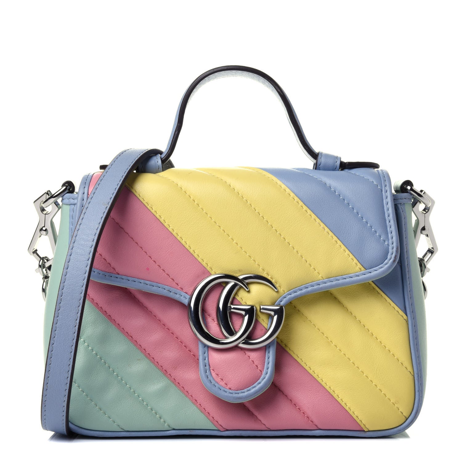 Gucci Calfskin Matelasse Diagonal Mini GG Marmont Top Handle Shoulder Bag Multicolor Pastel 1 of 5