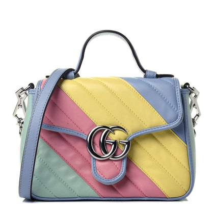 Gucci Calfskin Matelasse Diagonal Mini GG Marmont Top Handle Shoulder Bag Multicolor Pastel 1 of 5