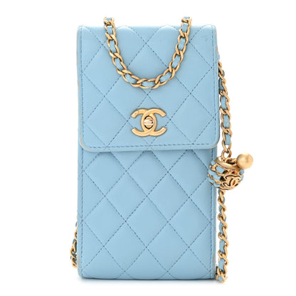 Chanel Lambskin Quilted Pearl Crush Phone Holder With Chain Light Blue 1 of 14