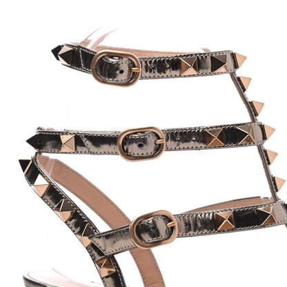 Valentino Garavani Metallic Pebbled Calfskin Patent Rockstud Ankle Strap 65mm Pumps 35 Sasso 13 of 14