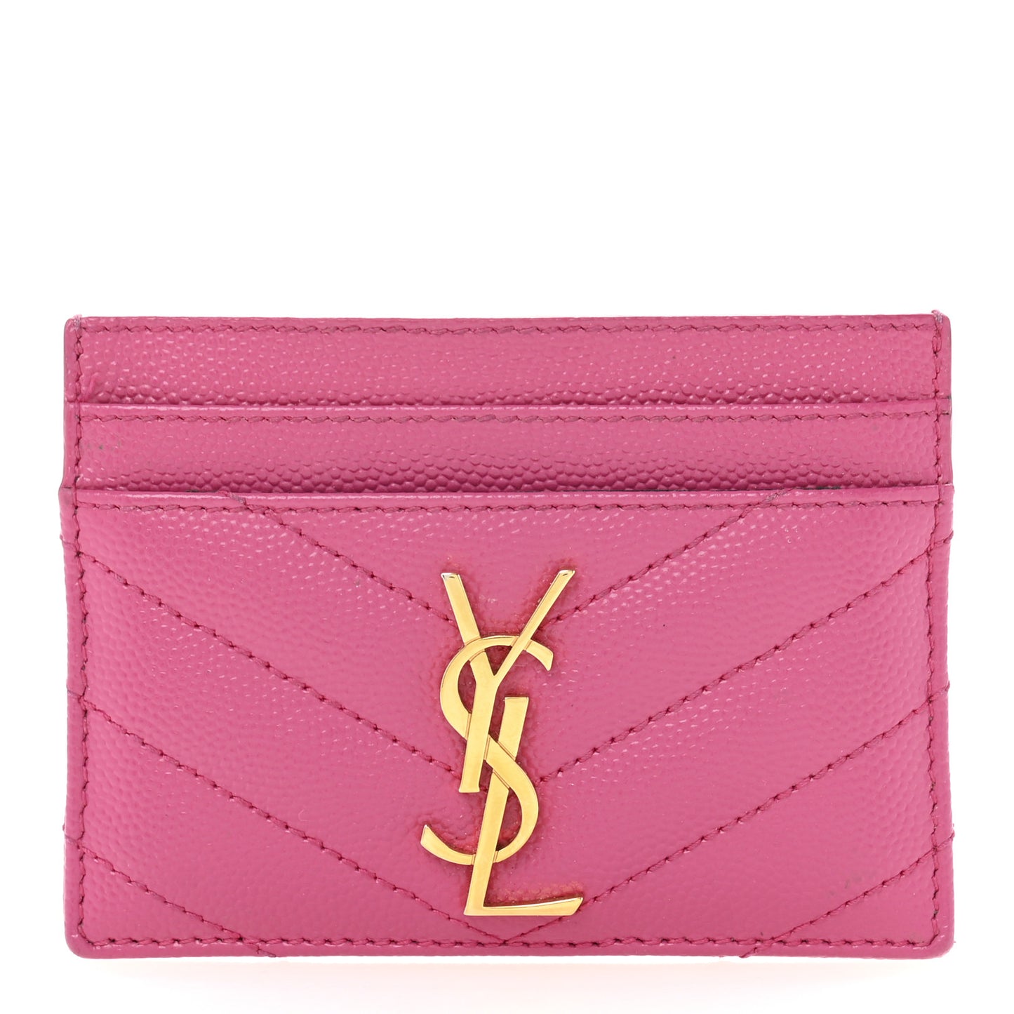Grain De Poudre Matelasse Chevron Monogram Credit Card Case Fresh Fuxia