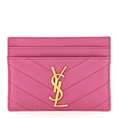 Saint Laurent Grain De Poudre Matelasse Chevron Monogram Credit Card Case Fresh Fuxia 1 of 10