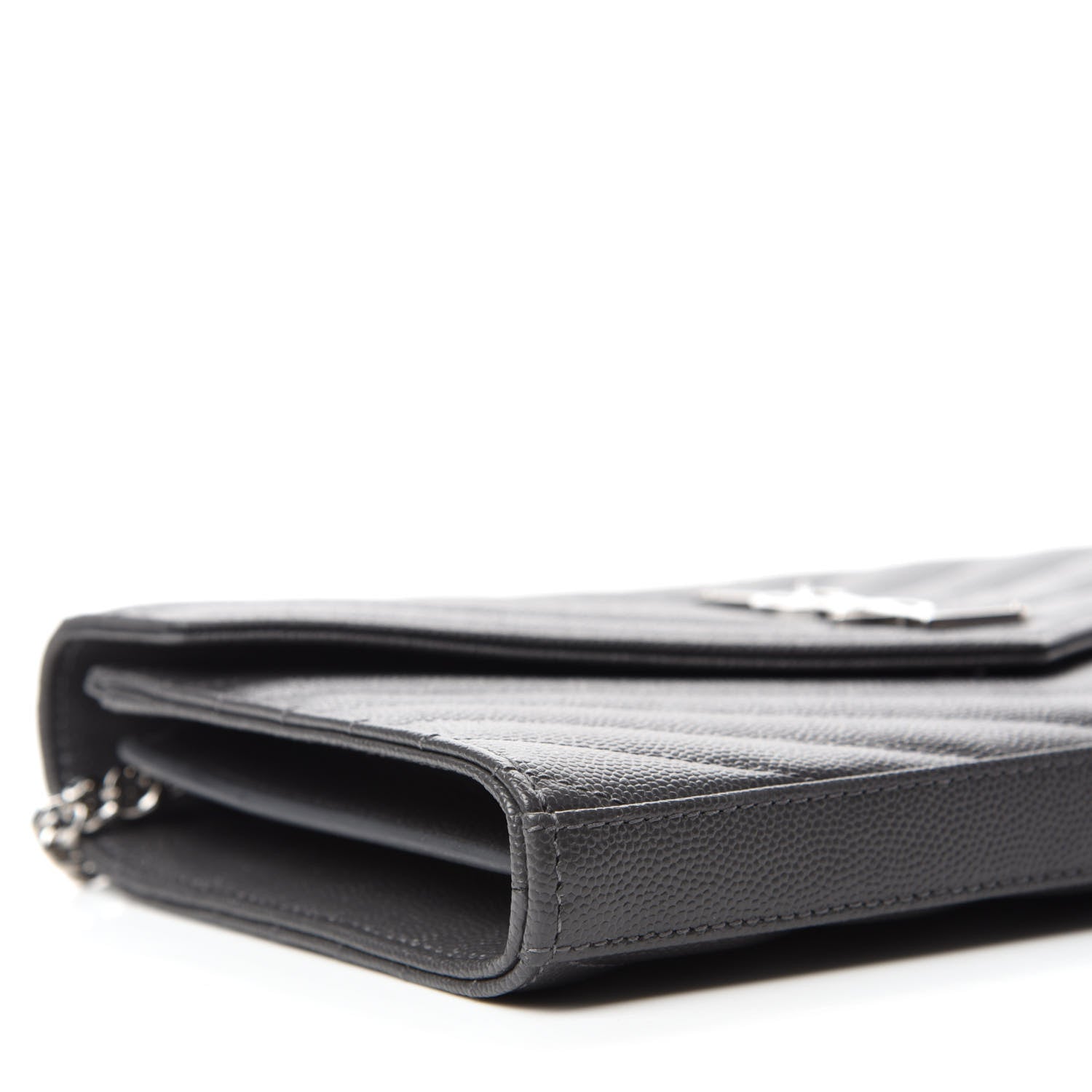 Saint Laurent Grain De Poudre Matelasse Chevron Monogram Chain Wallet Earth 6 of 11
