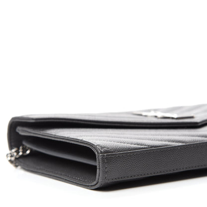 Saint Laurent Grain De Poudre Matelasse Chevron Monogram Chain Wallet Earth 6 of 11