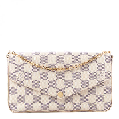 Louis Vuitton Damier Azur Pochette Felicie Chain Wallet Rose Ballerine 1 of 9