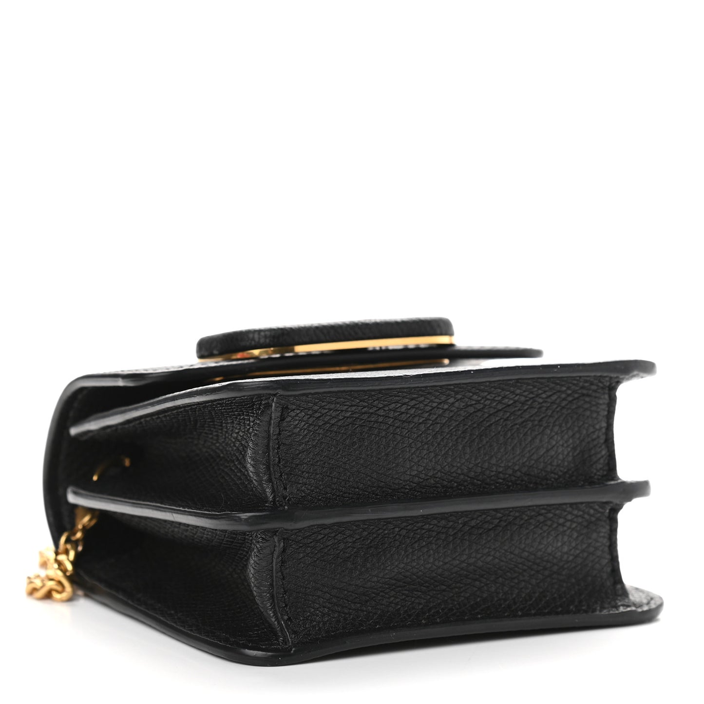 Grainy Calfskin Vlogo Compact Wallet with Chain Black