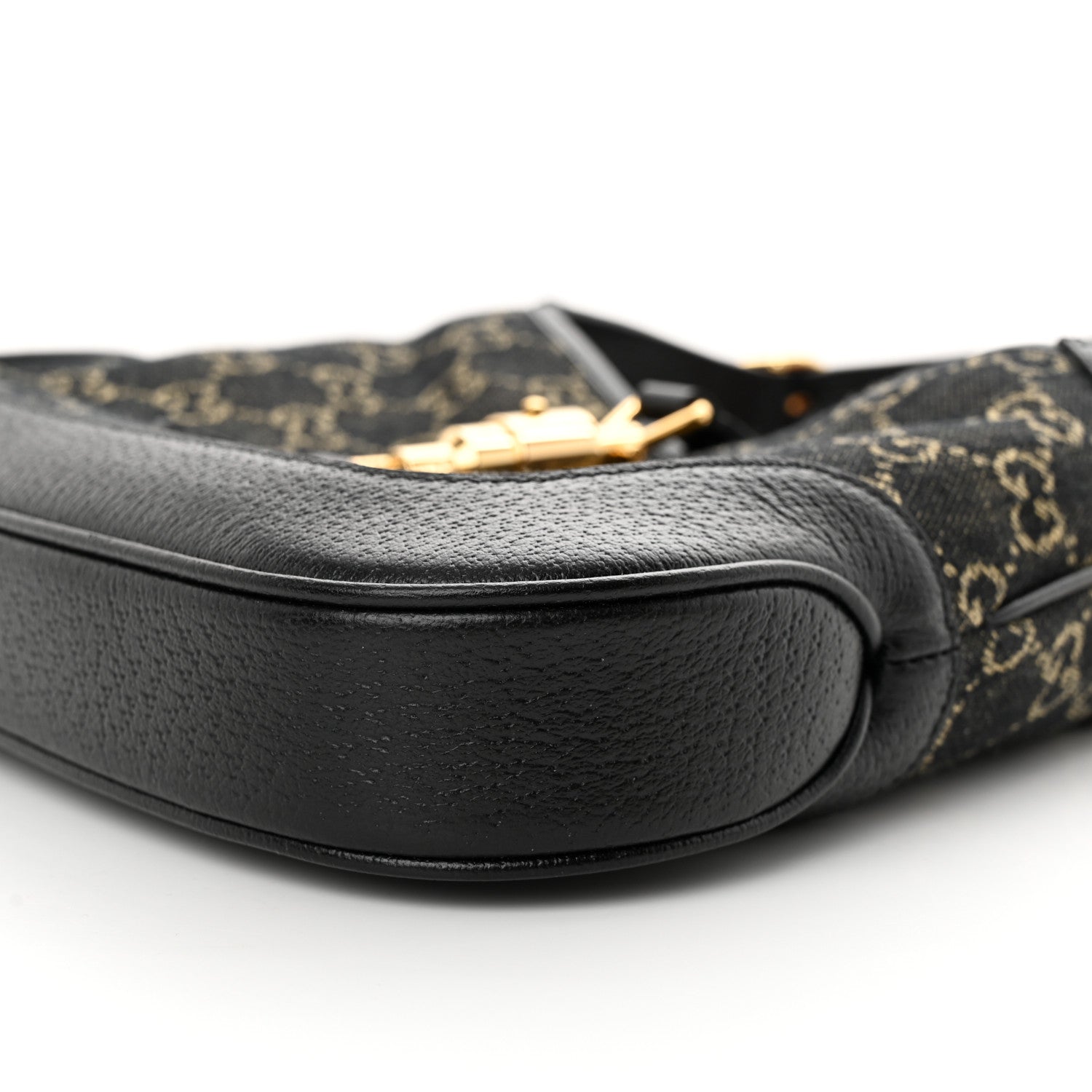 Gucci Jacquard Denim GG Monogram Small Jackie 1961 Hobo Black Ivory 10 of 14