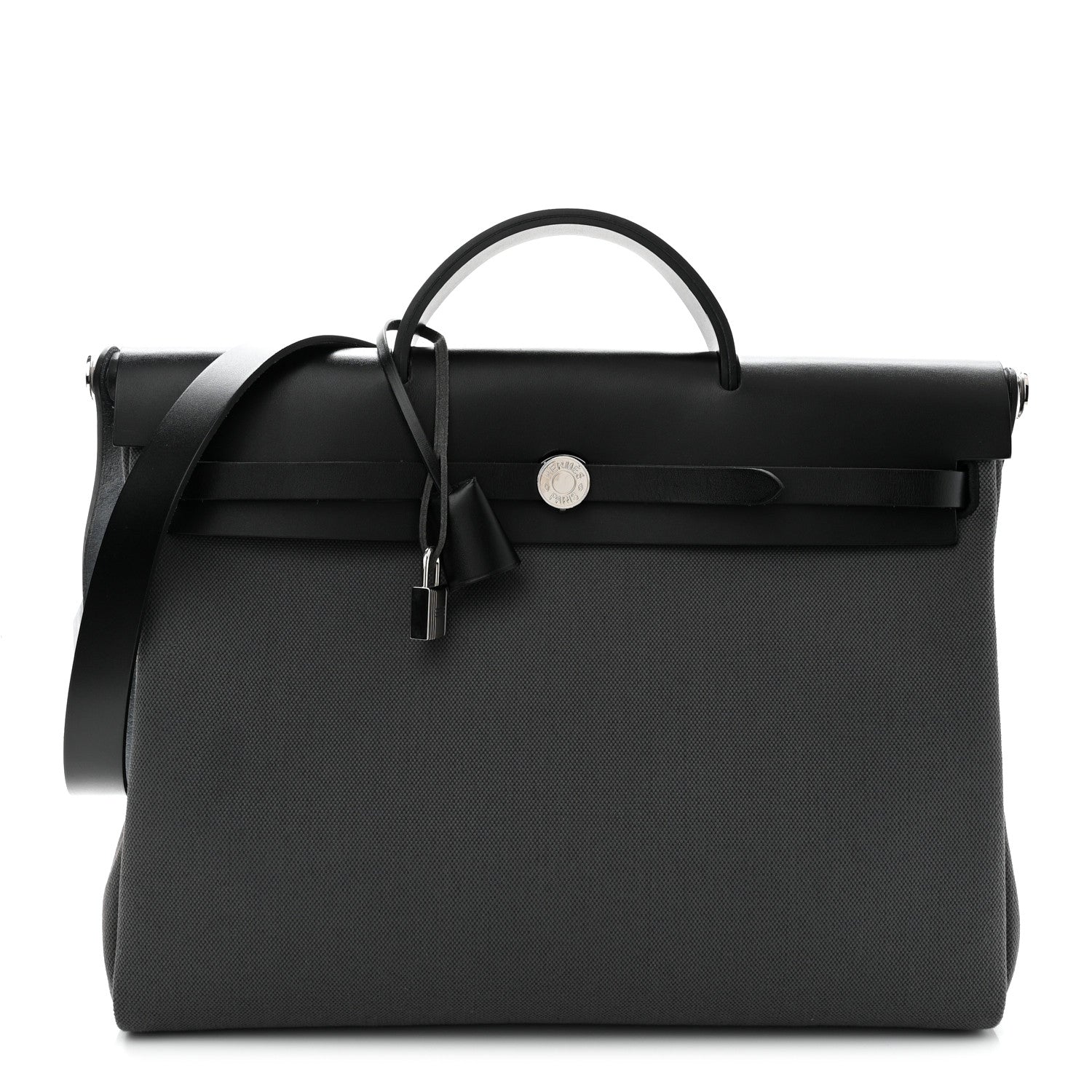 Hermes Military Toile Vache Hunter Herbag Messenger 39 Gris Fumee Black 1 of 11