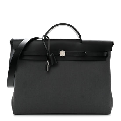 Hermes Military Toile Vache Hunter Herbag Messenger 39 Gris Fumee Black 1 of 11