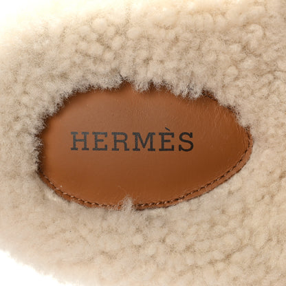Hermes Suede Goatskin Woolskin Womens Chypre Sandals 37 Brun Fume Ecru 5 of 8