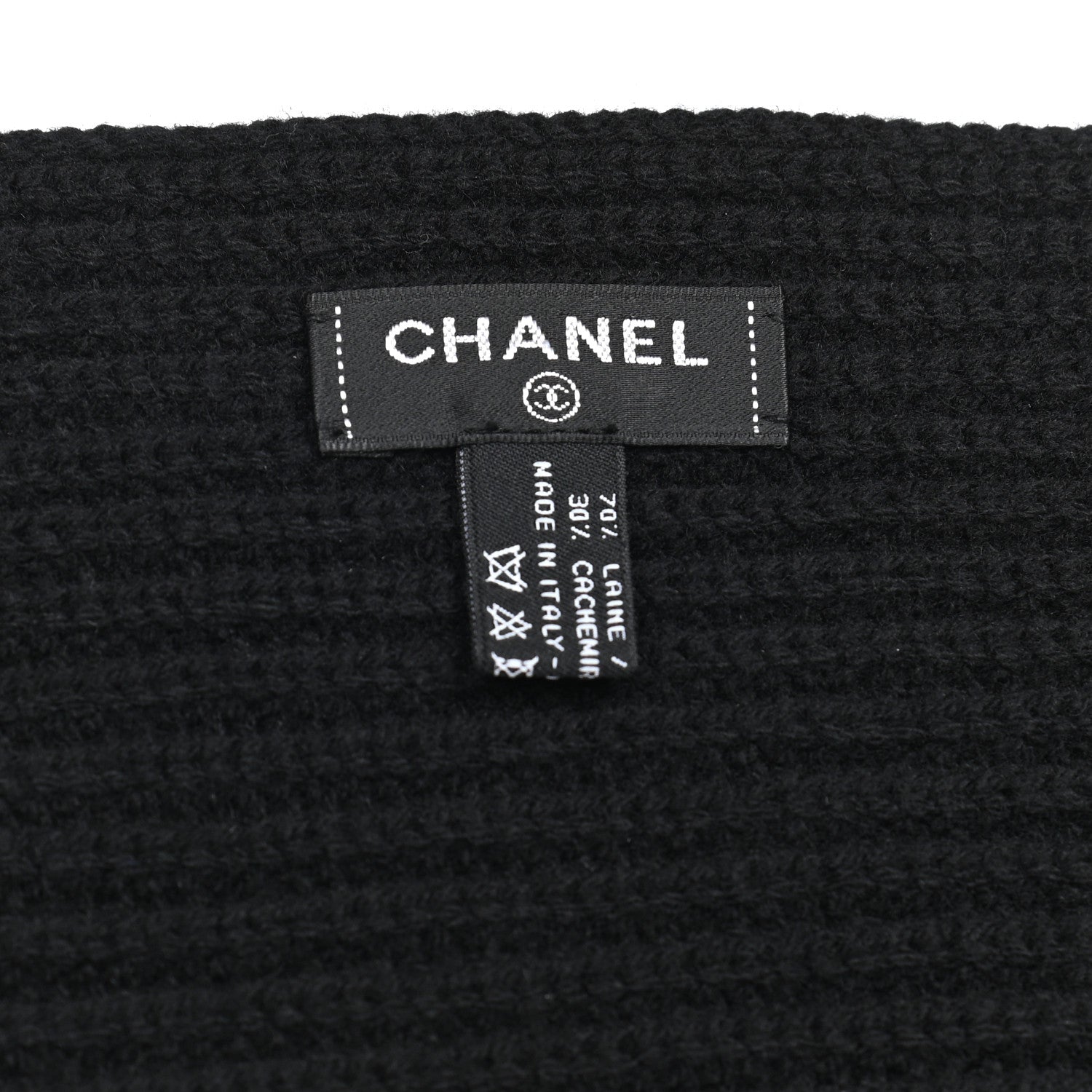 Chanel Wool Cashmere CC Scarf Black White 5 of 5