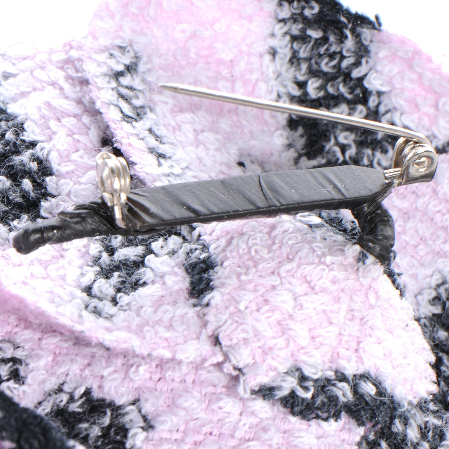 Fantasy Tweed Camellia Pin Brooch Pink Black
