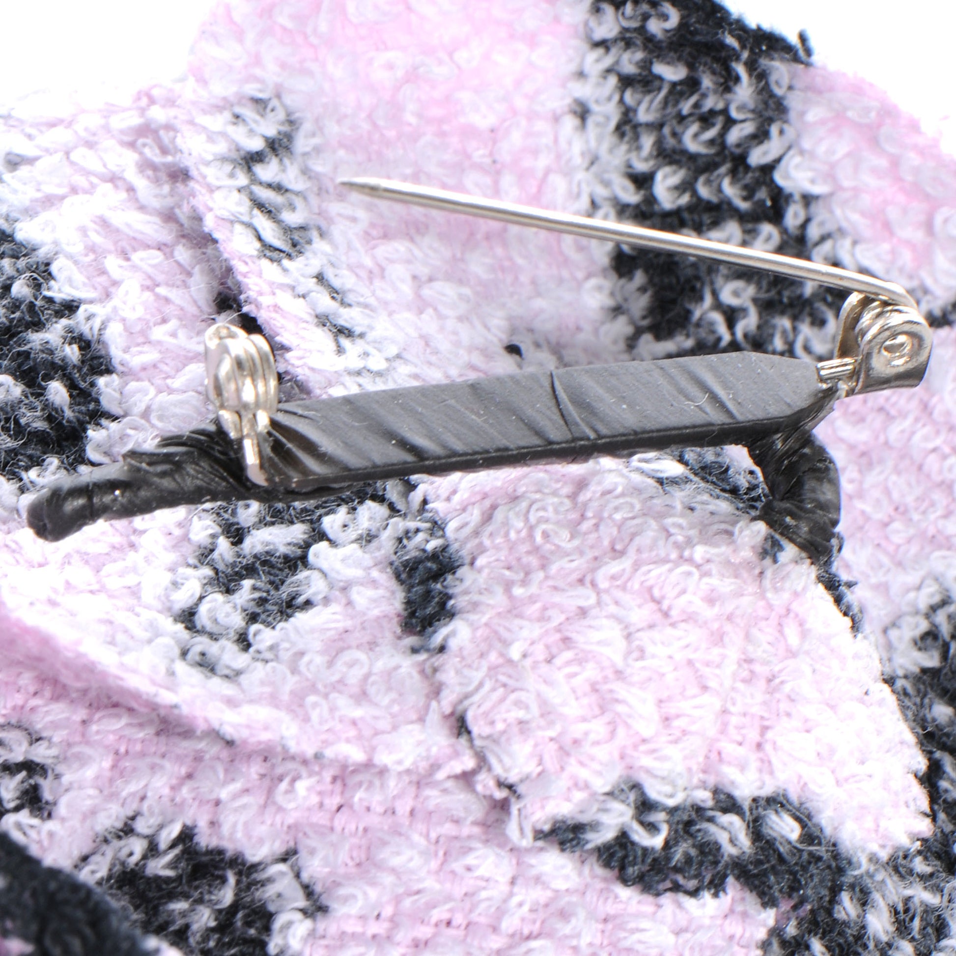 Chanel Fantasy Tweed Camellia Pin Brooch Pink Black 4 of 4