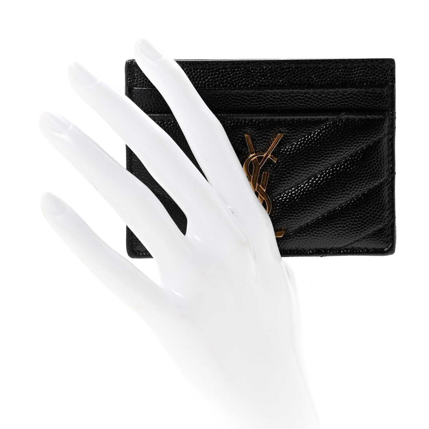 Saint Laurent Grain De Poudre Matelasse Chevron Monogram Credit Card Case Black 2 of 8