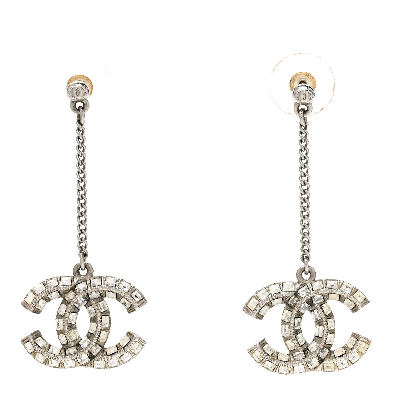 Chanel Baguette Crystal CC Drop Earrings Silver 1 of 4