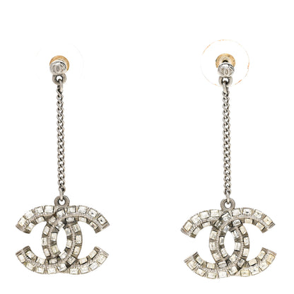 Chanel Baguette Crystal CC Drop Earrings Silver 1 of 4
